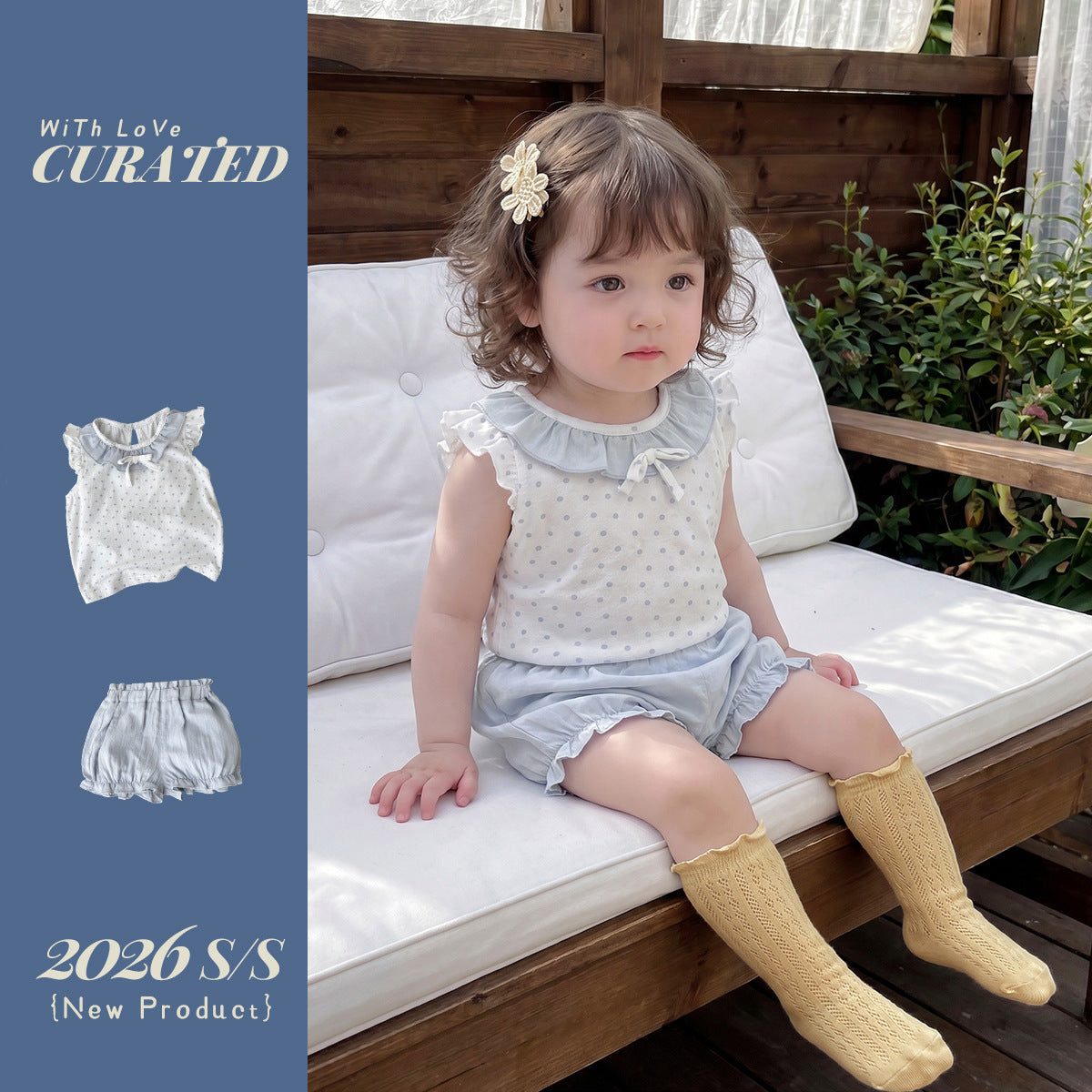 Two-Piece Set for Girls, Polka Dot Sleeveless Top with Ruffled Shorts, Stylish Baby Girl Outfit