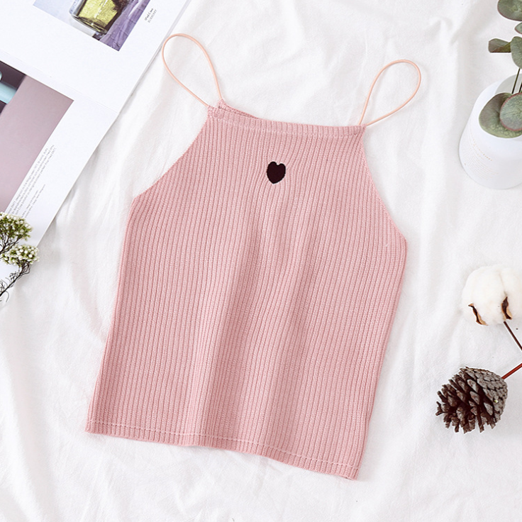 Womens Top Sleeveless Vest Solid Embroidery Heart