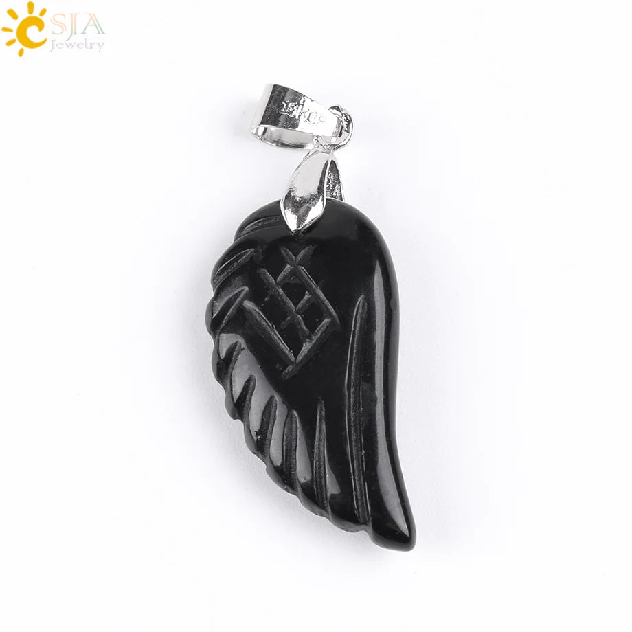 Natural Gem Stone Angel Wing Necklaces & Pendants