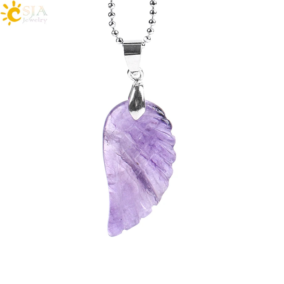 Natural Gem Stone Angel Wing Necklaces & Pendants