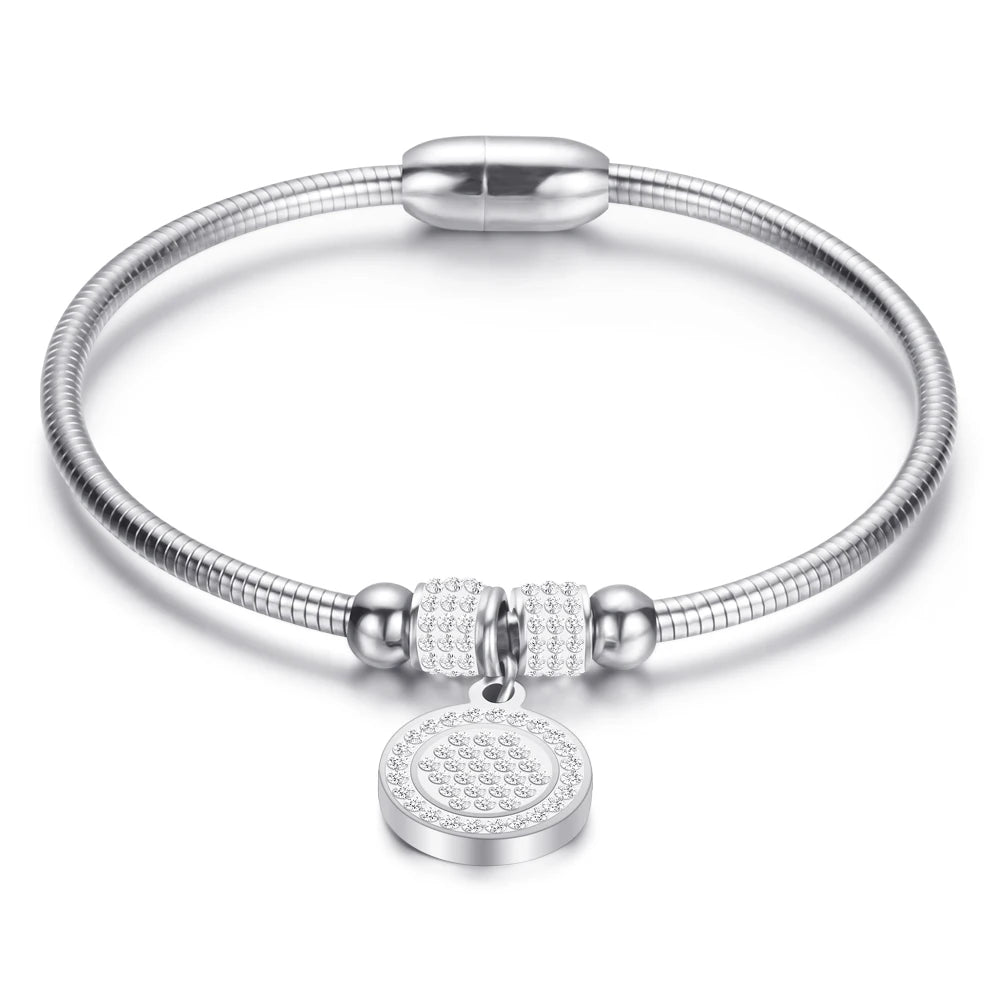 High Crystal Quality Bracelet Bangles Coin Magnet Clasp With Snake Chain 316L Stainless Steel Wedding Bangles jewelry