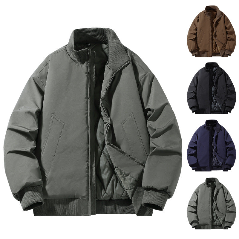 Casual Clothing for Men, Flight-Style Warm Clothing, Men's Hong Kong-Style Trench Coat, Youth Trendy Brand, 2025 Winter Fleece-Lined Thick Short Cotton Jacket