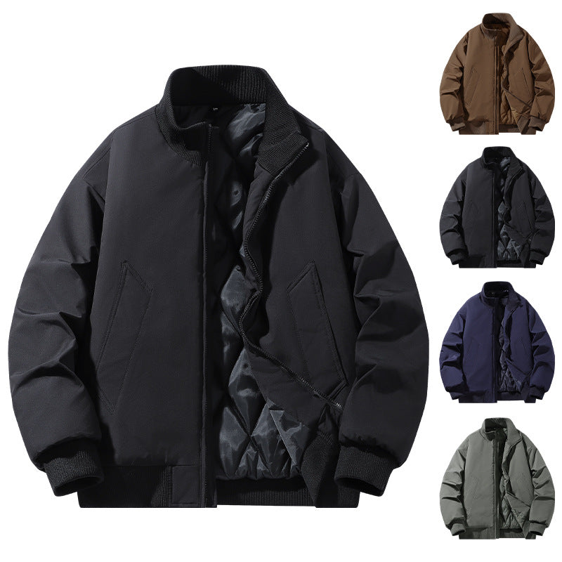 Casual Clothing for Men, Flight-Style Warm Clothing, Men's Hong Kong-Style Trench Coat, Youth Trendy Brand, 2025 Winter Fleece-Lined Thick Short Cotton Jacket