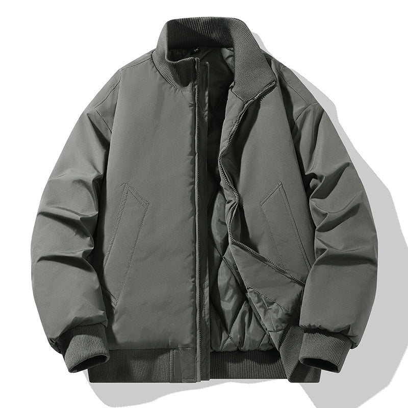 Casual Clothing for Men, Flight-Style Warm Clothing, Men's Hong Kong-Style Trench Coat, Youth Trendy Brand, 2025 Winter Fleece-Lined Thick Short Cotton Jacket