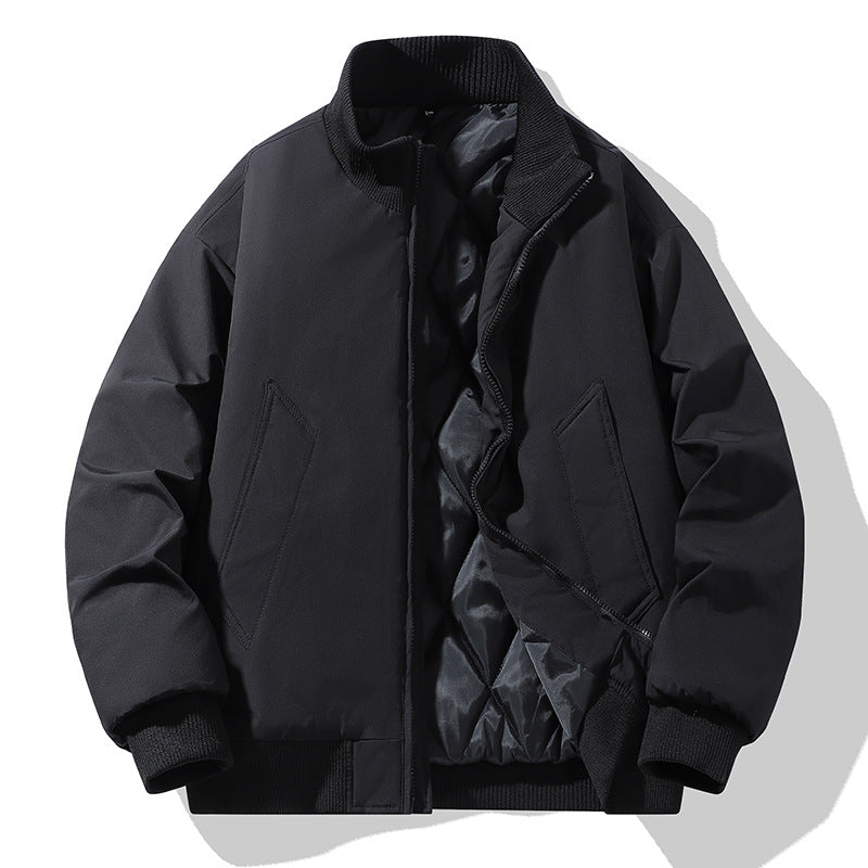 Casual Clothing for Men, Flight-Style Warm Clothing, Men's Hong Kong-Style Trench Coat, Youth Trendy Brand, 2025 Winter Fleece-Lined Thick Short Cotton Jacket