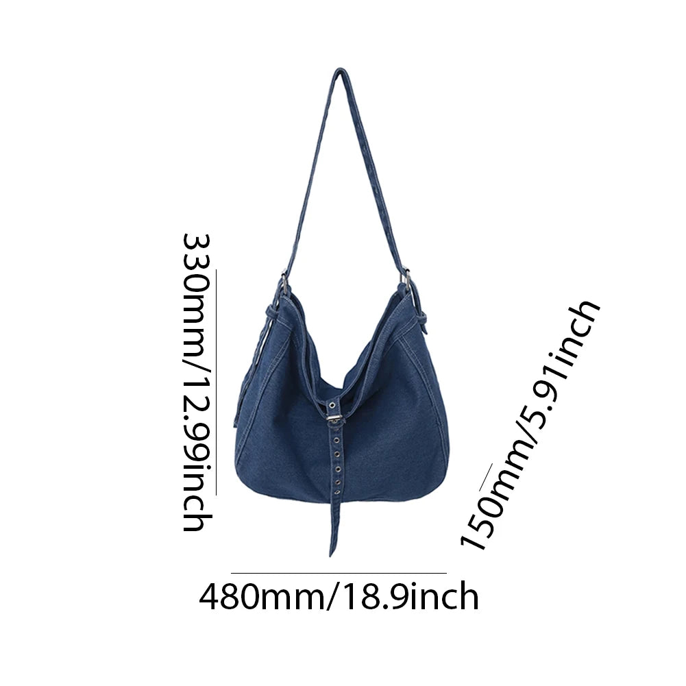 Women’s Denim Crossbody Bag with Adjustable Strap – Light Blue