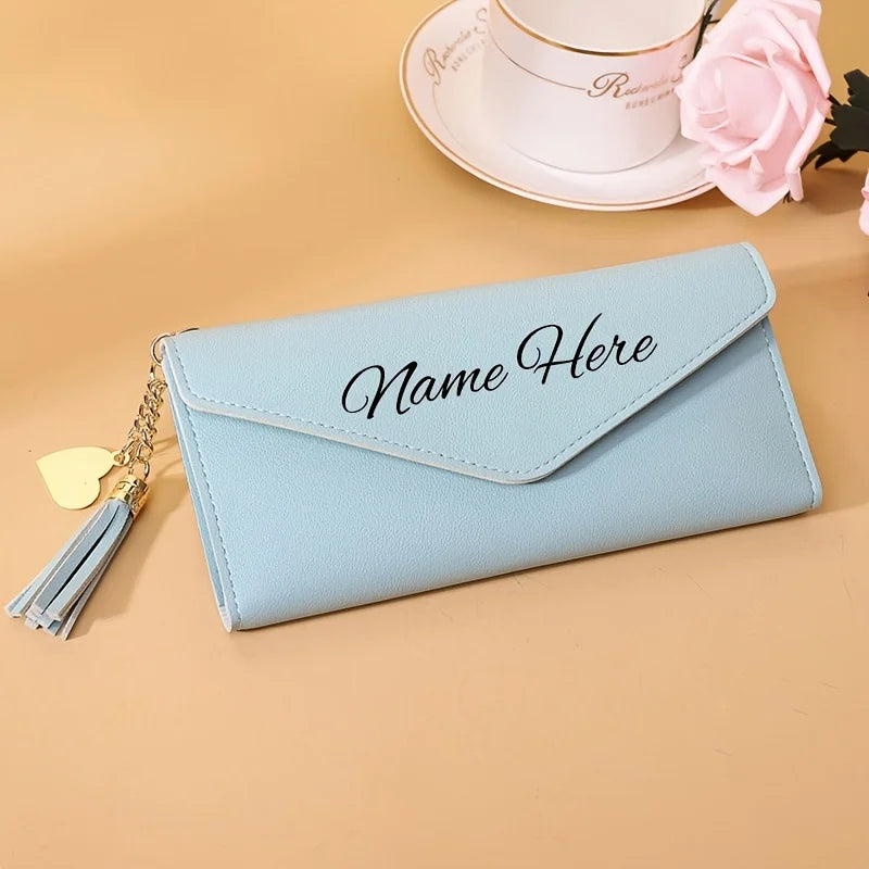 Customized Name Fashion Women's Wallets Simple Personalized Long Section Clutch Purses with Zipper Soft PU Leather Card Holder