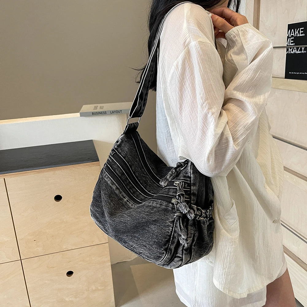Women’s Denim Crossbody Bag with Adjustable Strap – Light Blue