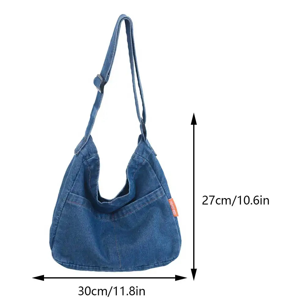 Women’s Denim Crossbody Bag with Adjustable Strap – Light Blue