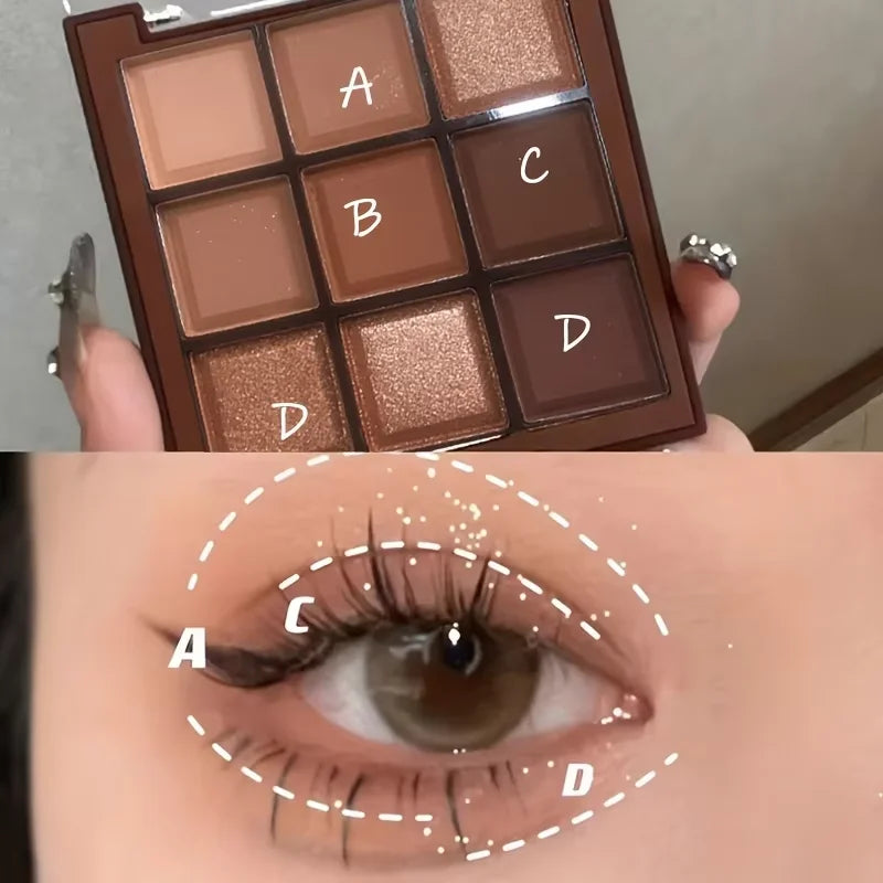 Mocha Chocolate 9 Colors Eyeshadow Palette Matte Pearly Glitter Finish Makeup Chocolate Eye shadow Palette