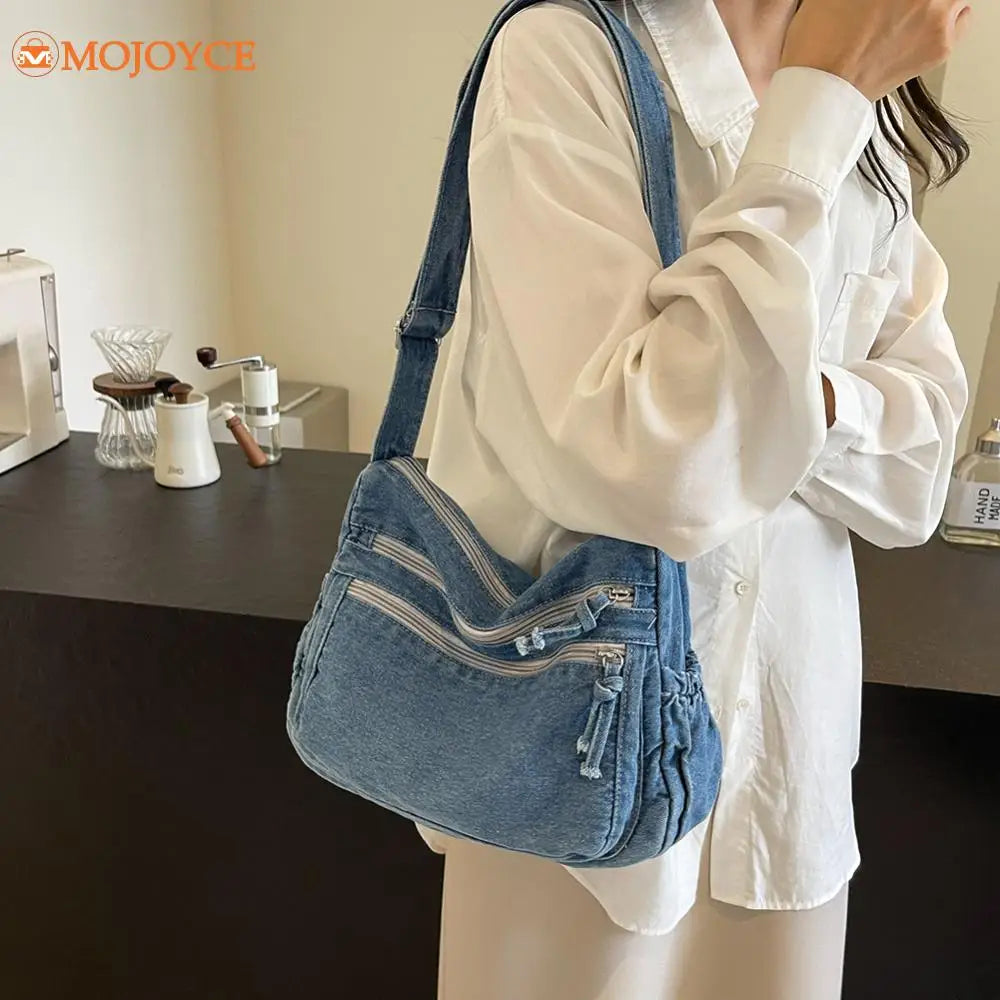 Women’s Denim Crossbody Bag with Adjustable Strap – Light Blue