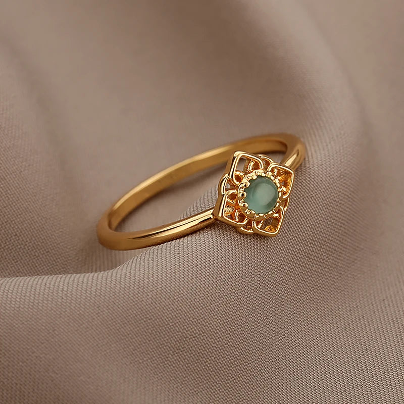 Gold Color Zirconia Flower Rings for Women Girls Elegant Stainless Steel Ring Floral Jewelry Trendy Luxury Aesthetic 2026 Style