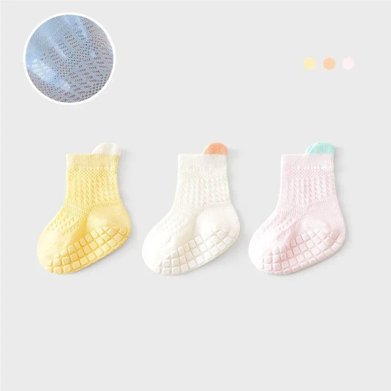 3 Pairs/lot RAISE 6 Colored Non-slip Baby Girl Sock Breathable Thin Infant Girl Cotton Socks Kids Mesh Socks Children's Sock Kit