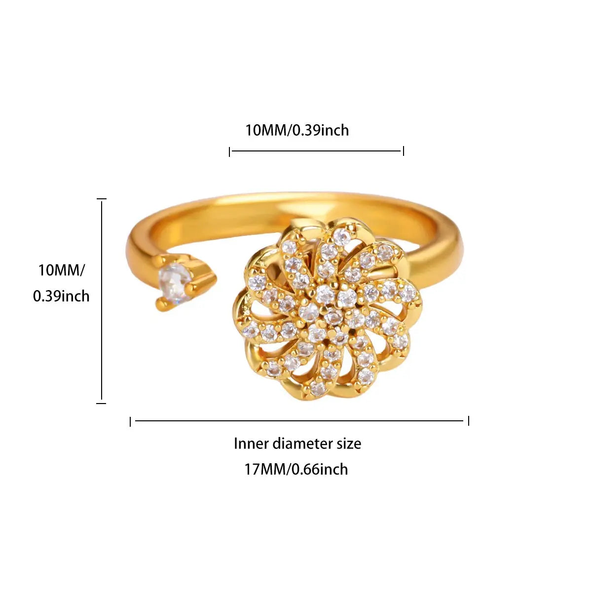 Gold Color Zirconia Flower Rings for Women Girls Elegant Stainless Steel Ring Floral Jewelry Trendy Luxury Aesthetic 2026 Style