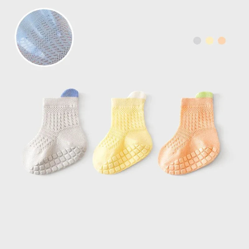 3 Pairs/lot RAISE 6 Colored Non-slip Baby Girl Sock Breathable Thin Infant Girl Cotton Socks Kids Mesh Socks Children's Sock Kit