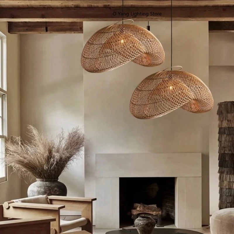 Japanese Wabi-sabi Style Handmade Rattan Woven Pendant Lamps  Restaurant Suspension Lights Retro Zen Tea Room Kitchen Decor
