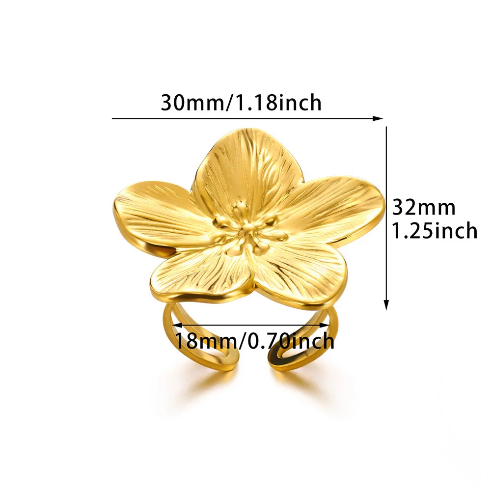 Gold Color Zirconia Flower Rings for Women Girls Elegant Stainless Steel Ring Floral Jewelry Trendy Luxury Aesthetic 2026 Style