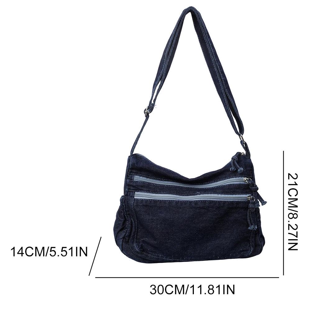Women’s Denim Crossbody Bag with Adjustable Strap – Light Blue