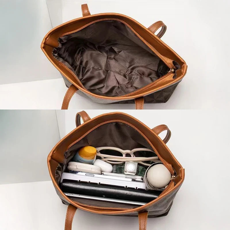 Large Capacity Shoulder Bag Women's PU Leather Handbag for Commuting and Casual Use Versatile Tote Bag