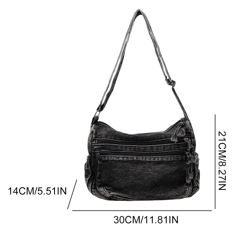 Women’s Denim Crossbody Bag with Adjustable Strap – Light Blue