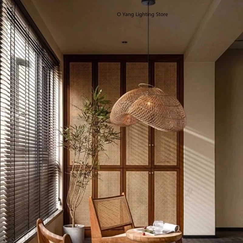 Japanese Wabi-sabi Style Handmade Rattan Woven Pendant Lamps  Restaurant Suspension Lights Retro Zen Tea Room Kitchen Decor