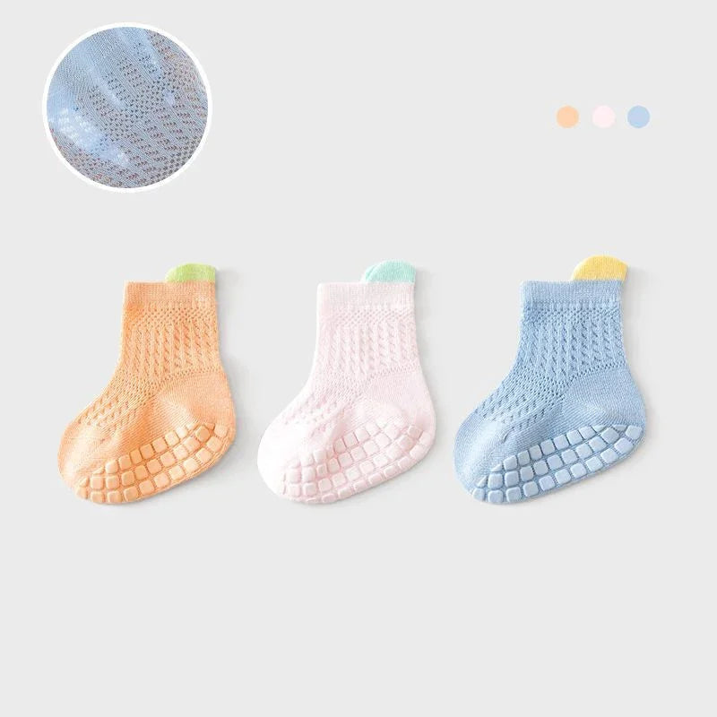 3 Pairs/lot RAISE 6 Colored Non-slip Baby Girl Sock Breathable Thin Infant Girl Cotton Socks Kids Mesh Socks Children's Sock Kit