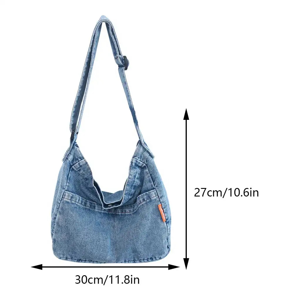 Women’s Denim Crossbody Bag with Adjustable Strap – Light Blue