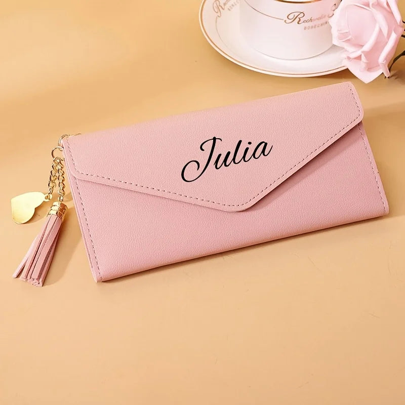 Customized Name Fashion Women's Wallets Simple Personalized Long Section Clutch Purses with Zipper Soft PU Leather Card Holder
