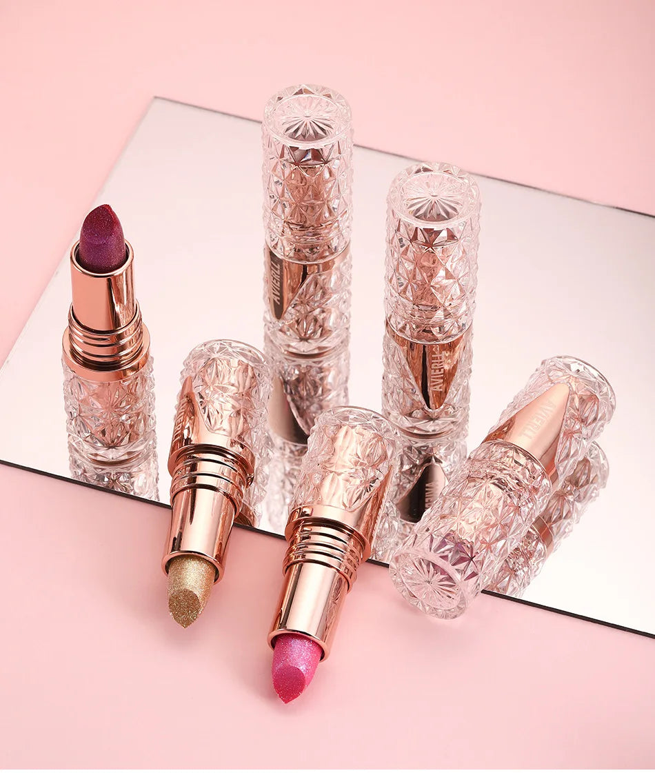 6 Colors 3 in 1 Pearlescent Sparkling Lipstick Matte Glitter Waterproof Long Lasting Pearl Shine Lip Gloss Shimmer Sexy Makeup