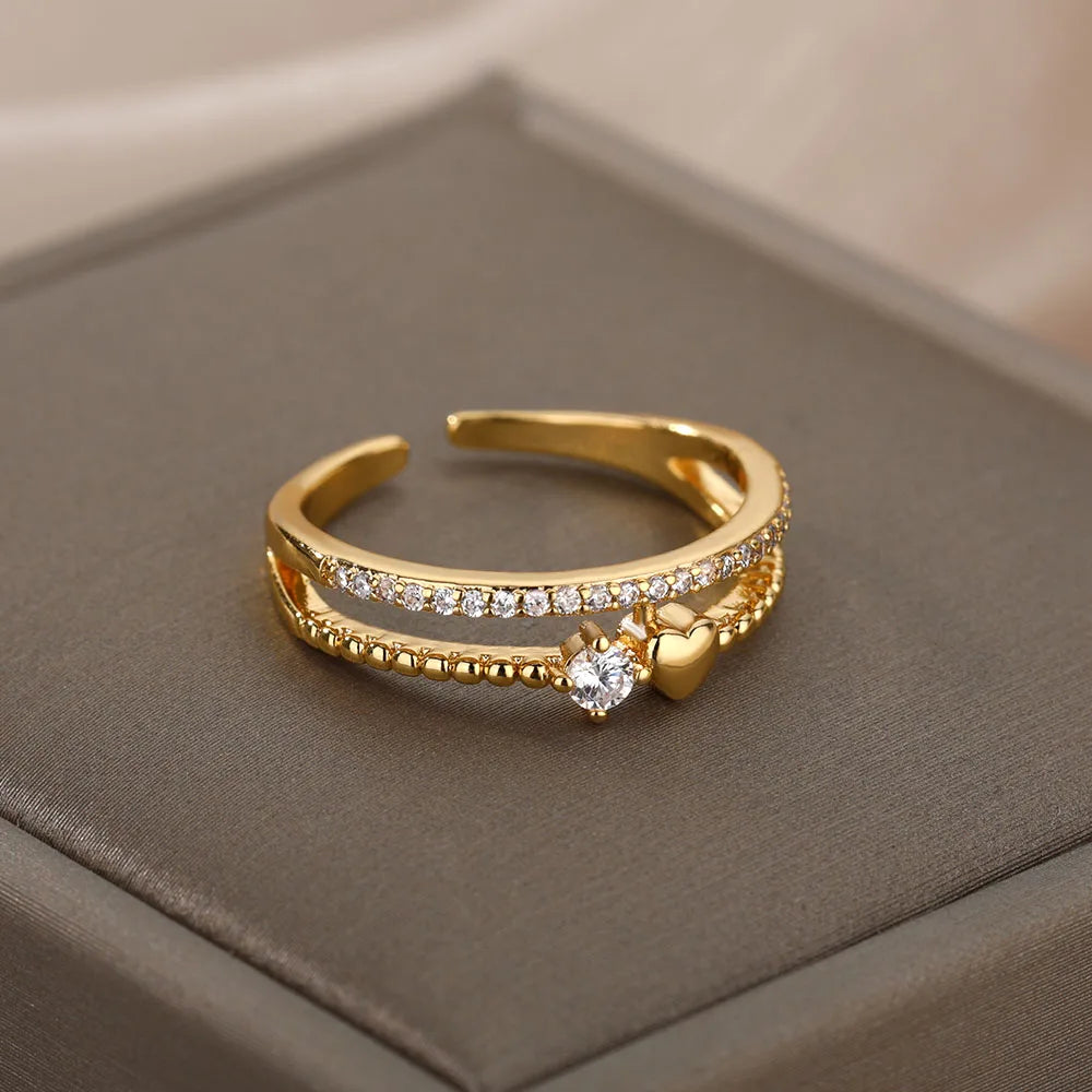 Gold Color Zirconia Flower Rings for Women Girls Elegant Stainless Steel Ring Floral Jewelry Trendy Luxury Aesthetic 2026 Style