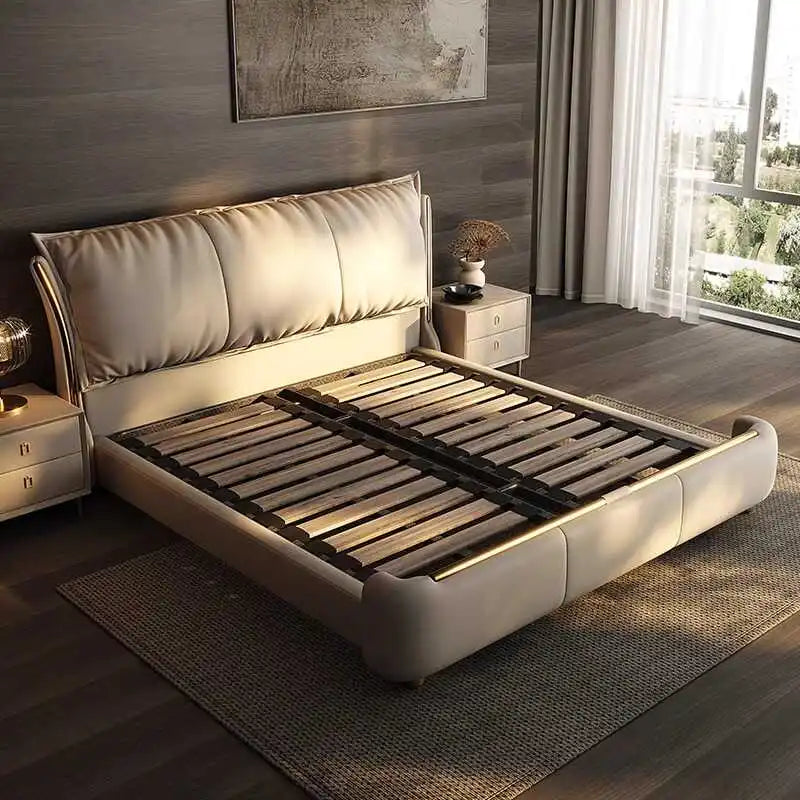 Beige Princess Modern Bed Frame Waterproof Designer Bedroom Double Bed Frames Full Size Queen Camas De Dormitorio Home Furniture