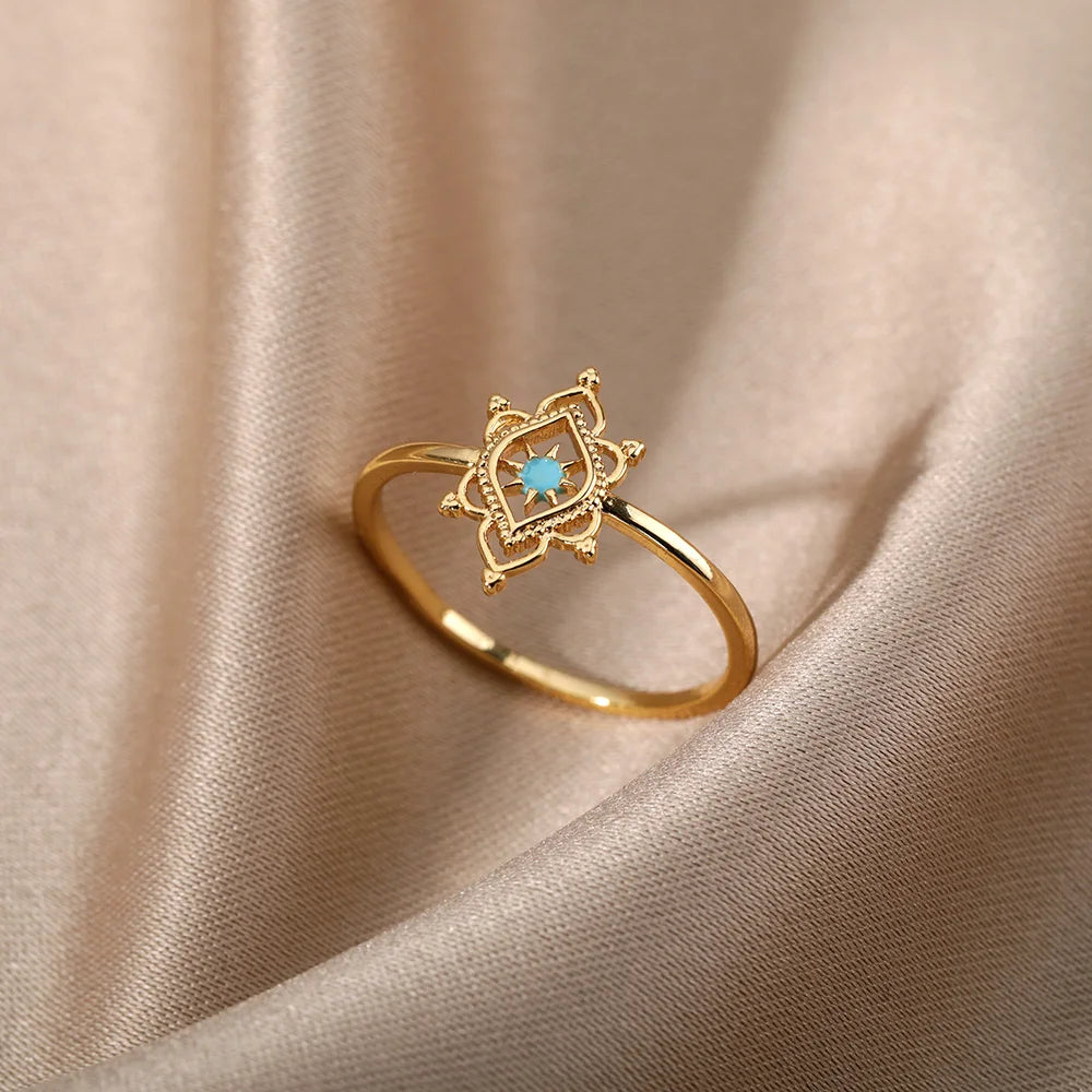 Gold Color Zirconia Flower Rings for Women Girls Elegant Stainless Steel Ring Floral Jewelry Trendy Luxury Aesthetic 2026 Style