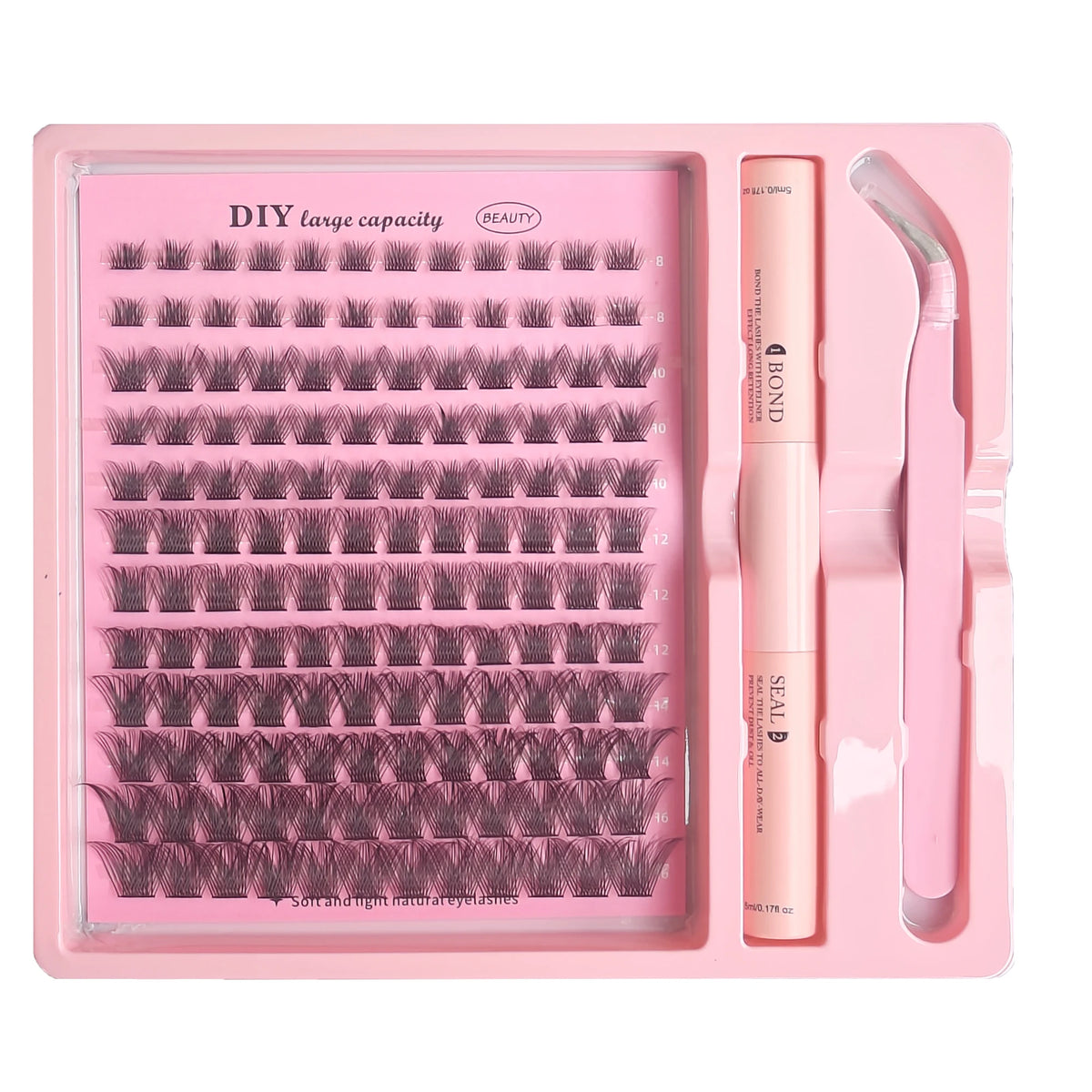 DIY Clusters Lash Kit Full Set 8-16mm Mix Bond&Seal Tweezers Lash for Self Application Makeup Individual Eyelash Extensions