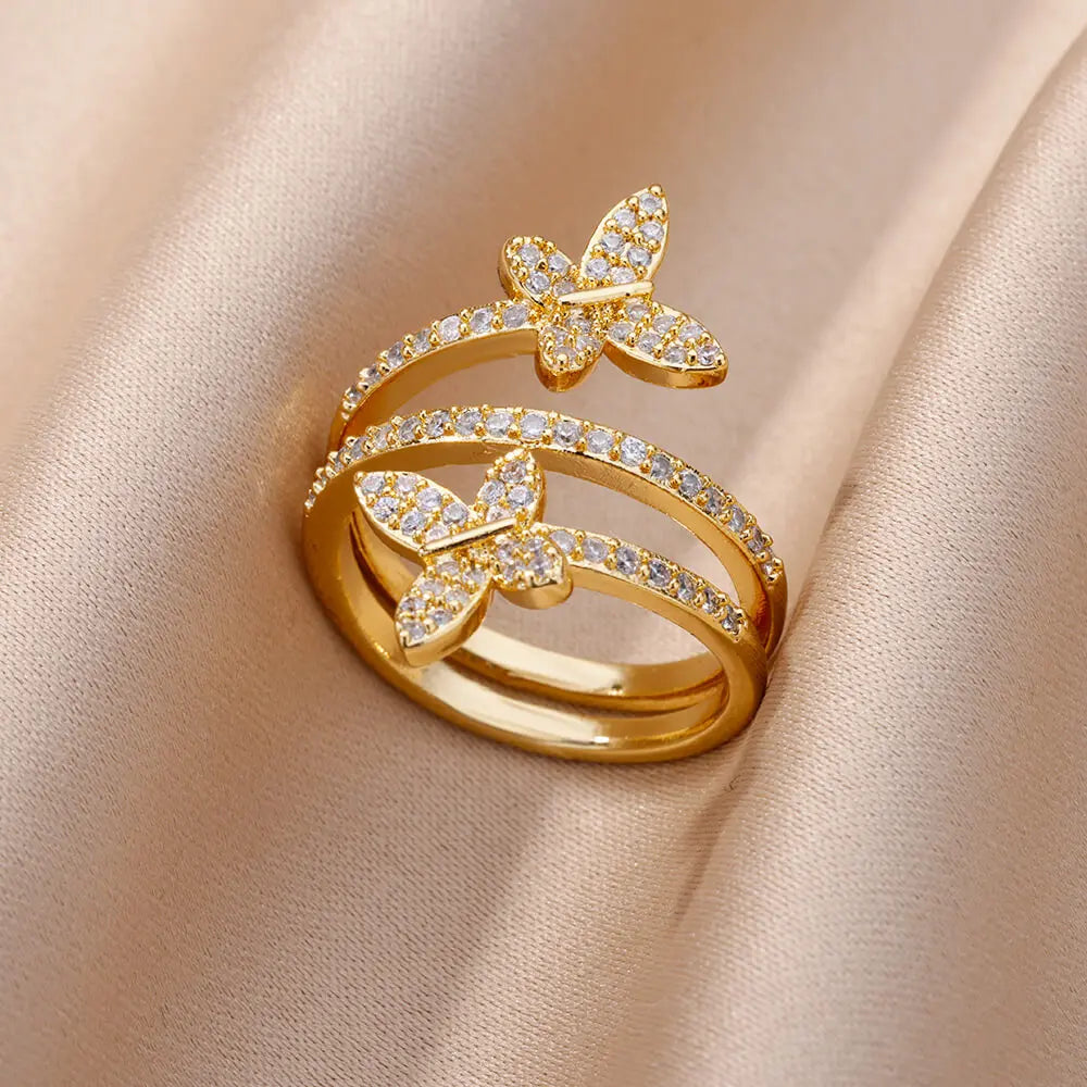 Gold Color Zirconia Flower Rings for Women Girls Elegant Stainless Steel Ring Floral Jewelry Trendy Luxury Aesthetic 2026 Style
