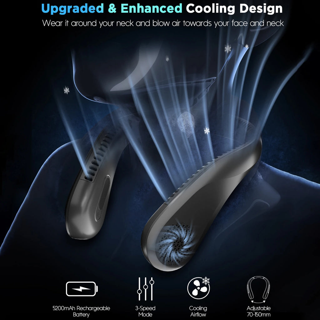 Portable Neck Fan, Rechargeable Bladeless Wearable Fan with 4 Speeds, 66 Vents, Lightweight Personal Fan for Work, Cooking, Travel, Camping, Gym