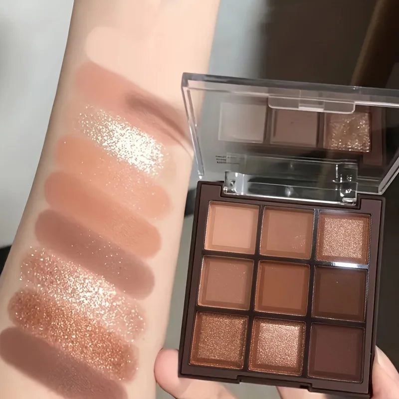 Mocha Chocolate 9 Colors Eyeshadow Palette Matte Pearly Glitter Finish Makeup Chocolate Eye shadow Palette