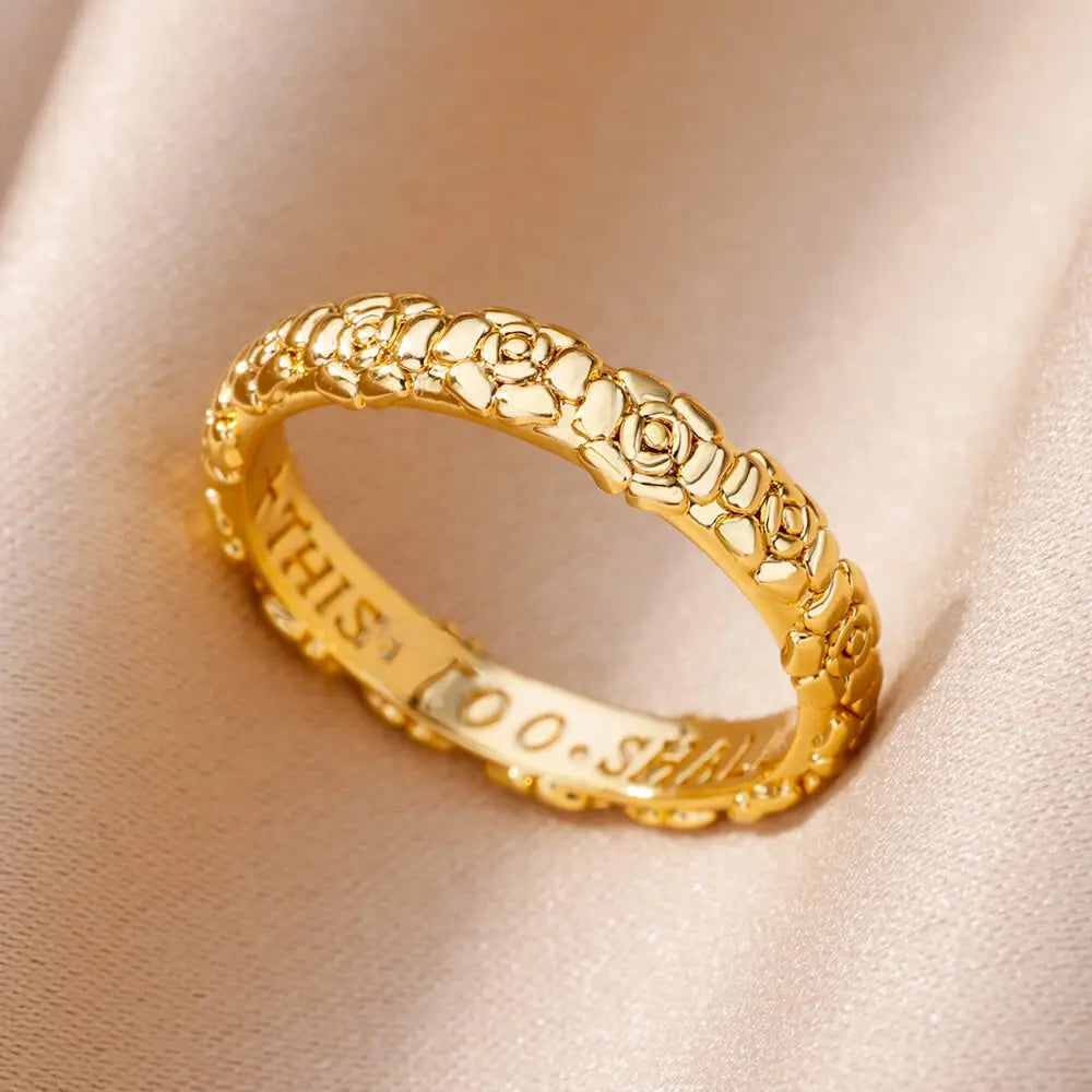 Gold Color Zirconia Flower Rings for Women Girls Elegant Stainless Steel Ring Floral Jewelry Trendy Luxury Aesthetic 2026 Style