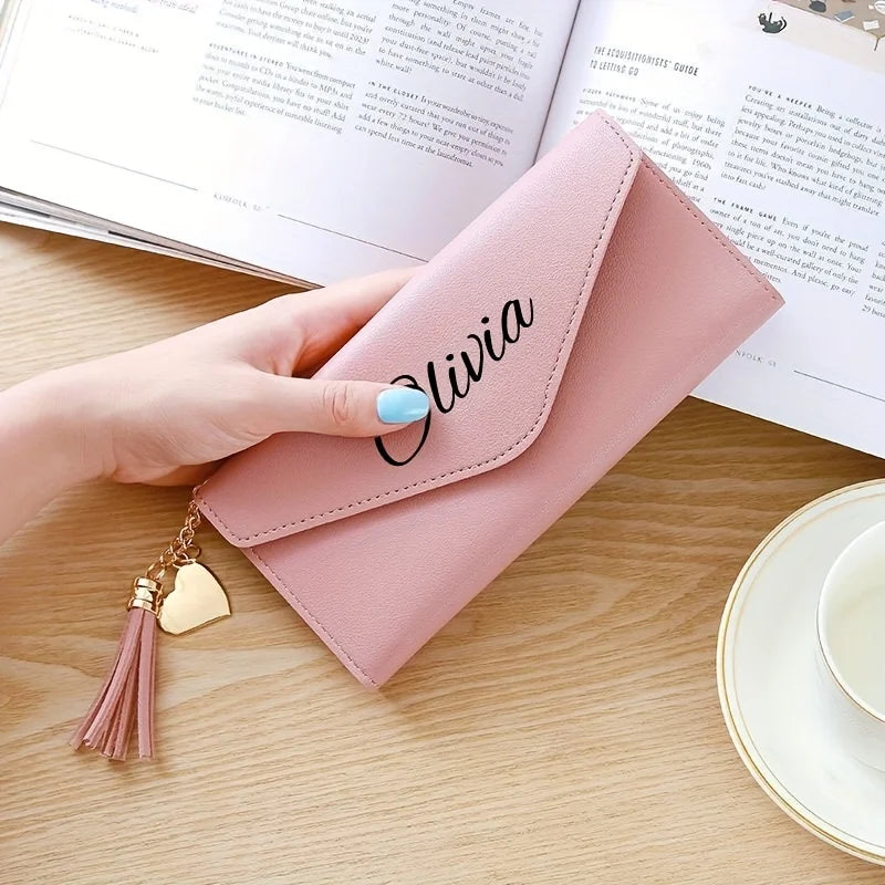 Customized Name Fashion Women's Wallets Simple Personalized Long Section Clutch Purses with Zipper Soft PU Leather Card Holder