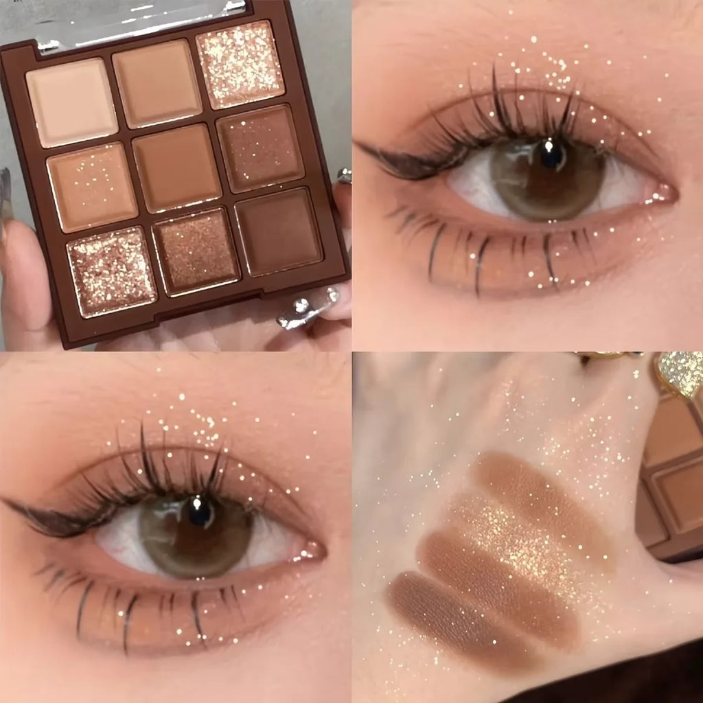 Mocha Chocolate 9 Colors Eyeshadow Palette Matte Pearly Glitter Finish Makeup Chocolate Eye shadow Palette