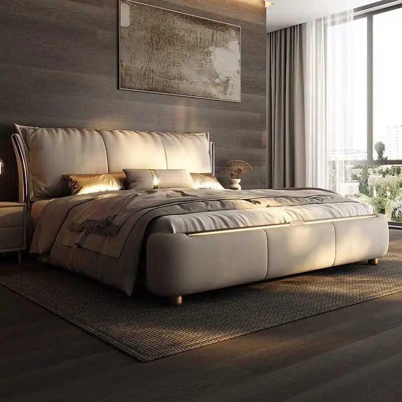 Beige Princess Modern Bed Frame Waterproof Designer Bedroom Double Bed Frames Full Size Queen Camas De Dormitorio Home Furniture