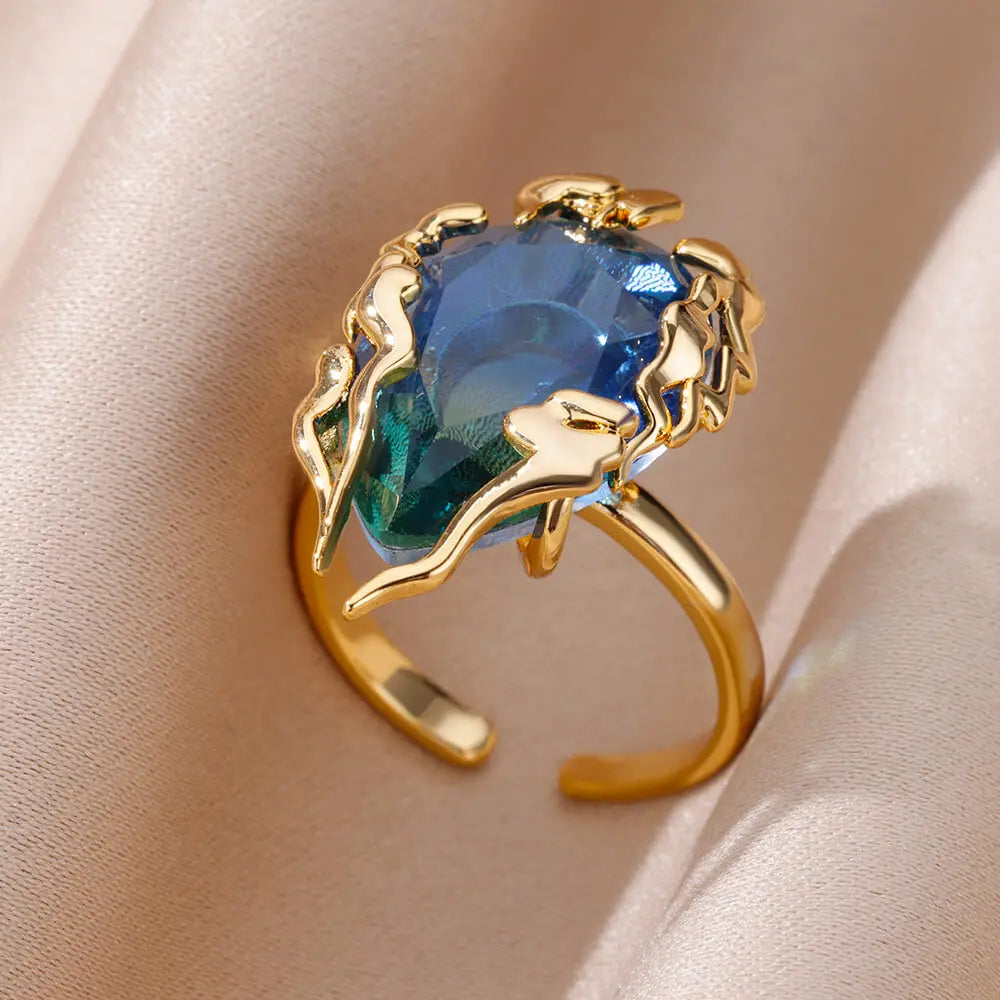 Gold Color Zirconia Flower Rings for Women Girls Elegant Stainless Steel Ring Floral Jewelry Trendy Luxury Aesthetic 2026 Style