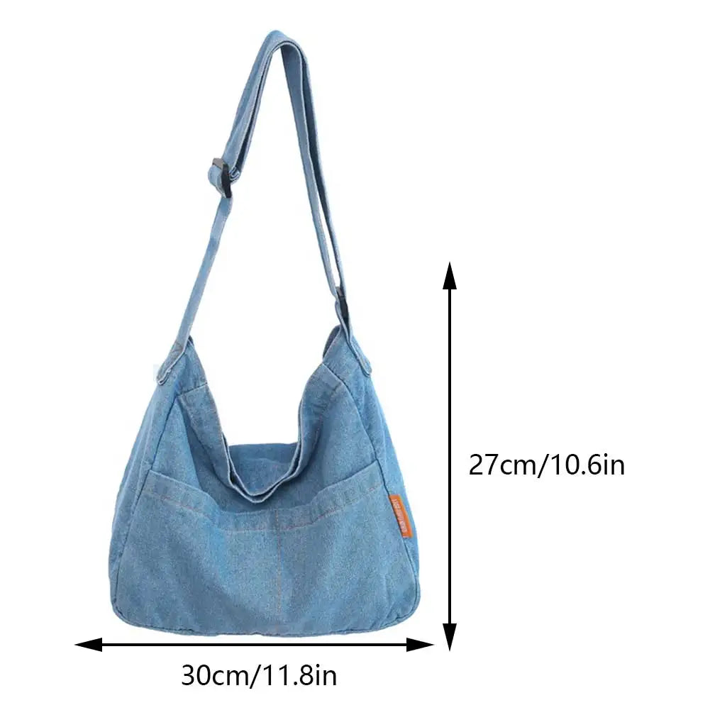 Women’s Denim Crossbody Bag with Adjustable Strap – Light Blue