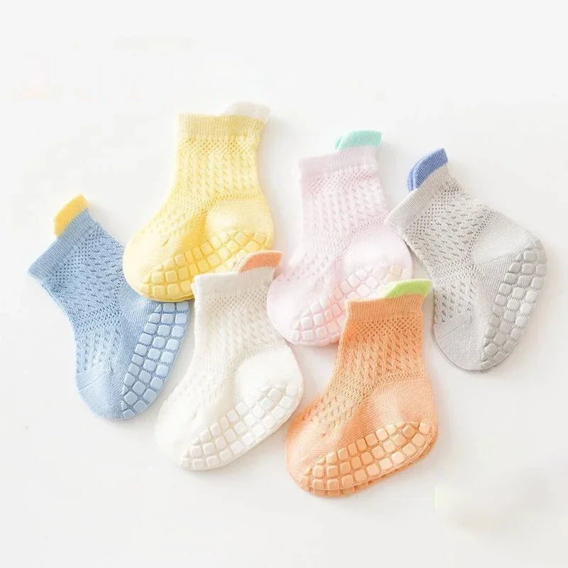 3 Pairs/lot RAISE 6 Colored Non-slip Baby Girl Sock Breathable Thin Infant Girl Cotton Socks Kids Mesh Socks Children's Sock Kit