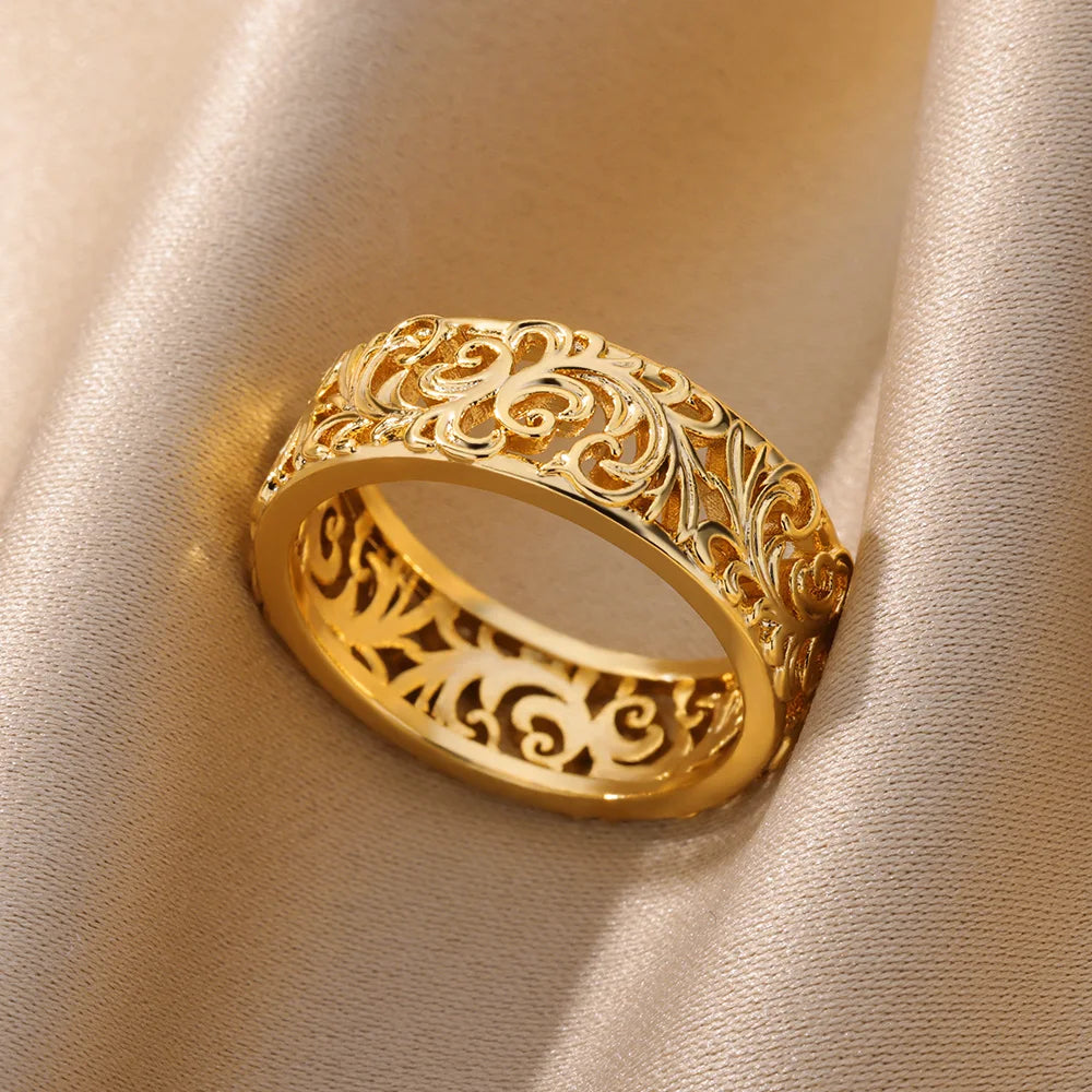 Gold Color Zirconia Flower Rings for Women Girls Elegant Stainless Steel Ring Floral Jewelry Trendy Luxury Aesthetic 2026 Style