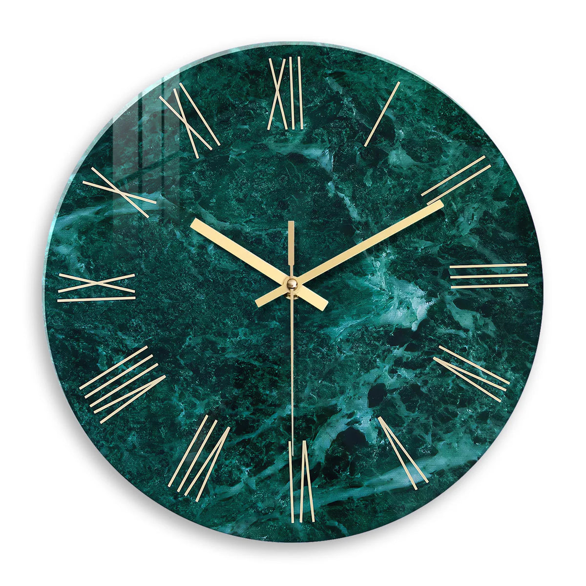 Creative Stylish Dark Green Marble Texture Pattern Tempered Glass Wall Clock Living Room Bedroom Kitchen Home Decoration Wall Clock Silent Quartz Clock Holiday Gift 12 Inches 14 Inches 16inch (Without Batteries)
