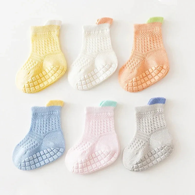 3 Pairs/lot RAISE 6 Colored Non-slip Baby Girl Sock Breathable Thin Infant Girl Cotton Socks Kids Mesh Socks Children's Sock Kit