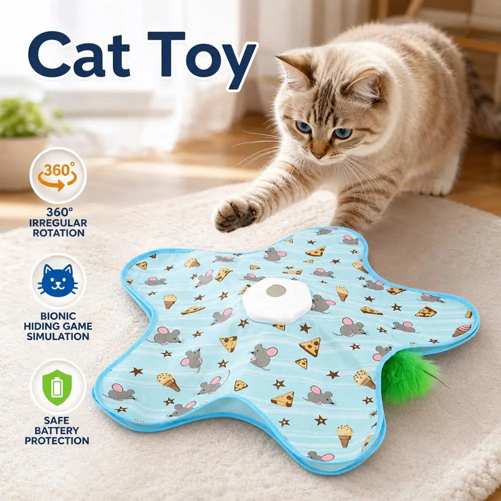 Cat Enrichment Toy, USB Rechargeable Automatic Hide And Seek Motion-Activated Cat Toy With Moving Feather Interactive Cat Toy