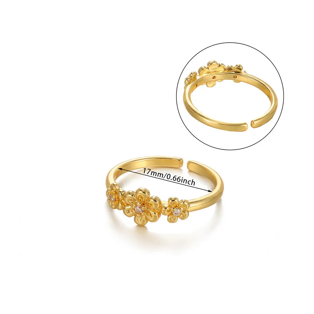 Gold Color Zirconia Flower Rings for Women Girls Elegant Stainless Steel Ring Floral Jewelry Trendy Luxury Aesthetic 2026 Style
