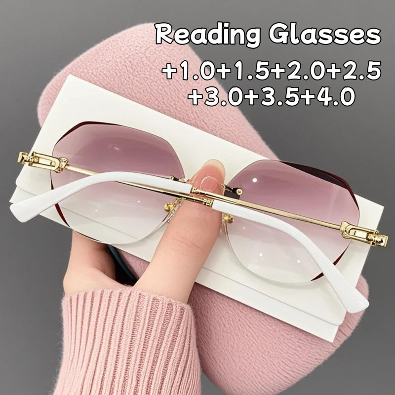Ultra-lightweight Rimless Polygonal Reading Glasses New Anti-blue Light High-definition Gradient Color Presbyopia Glasses