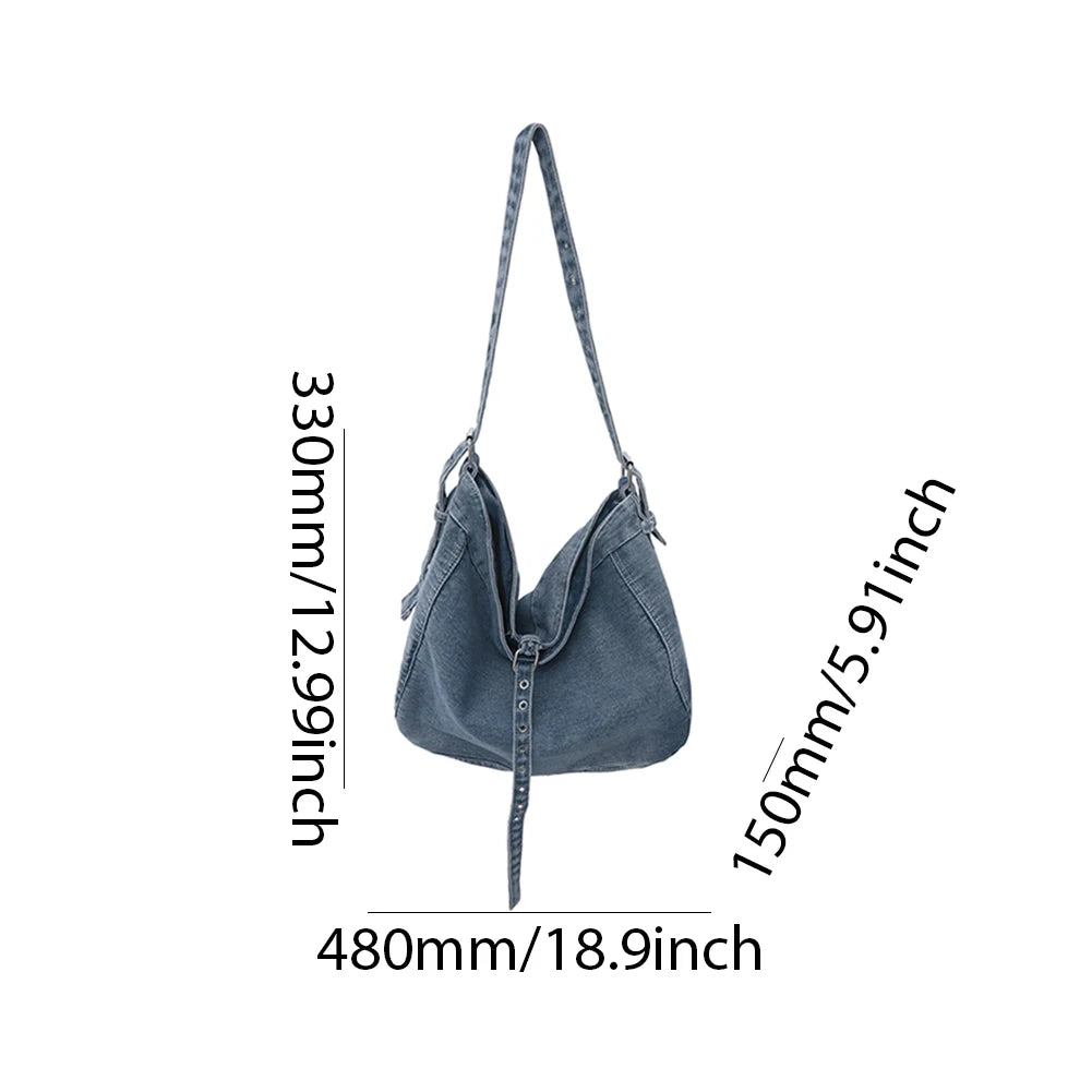 Women’s Denim Crossbody Bag with Adjustable Strap – Light Blue
